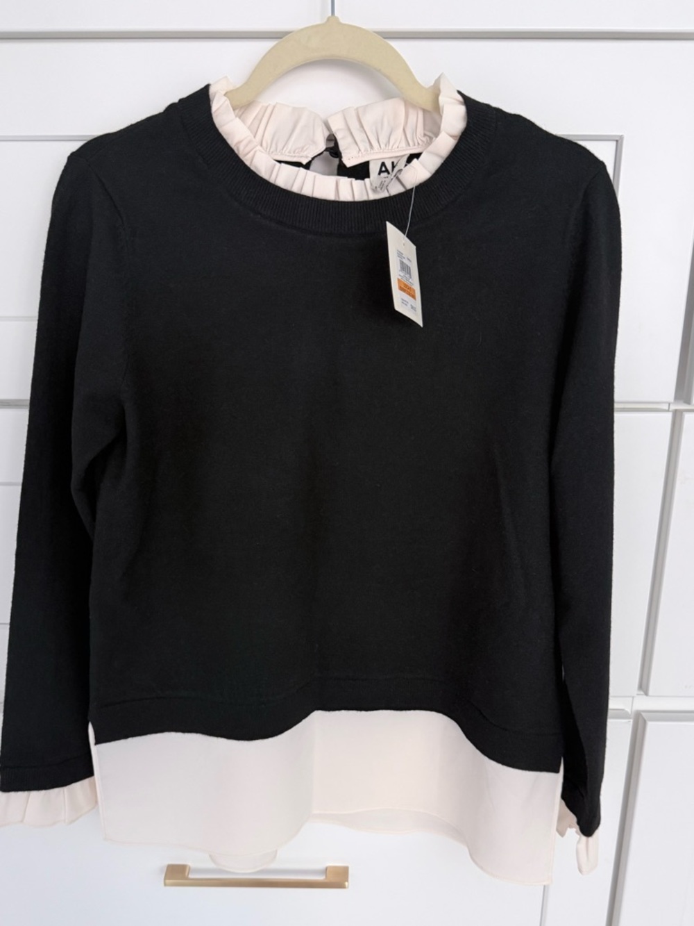 Anne Klein Black Sweater with Cream Ruffled Neck